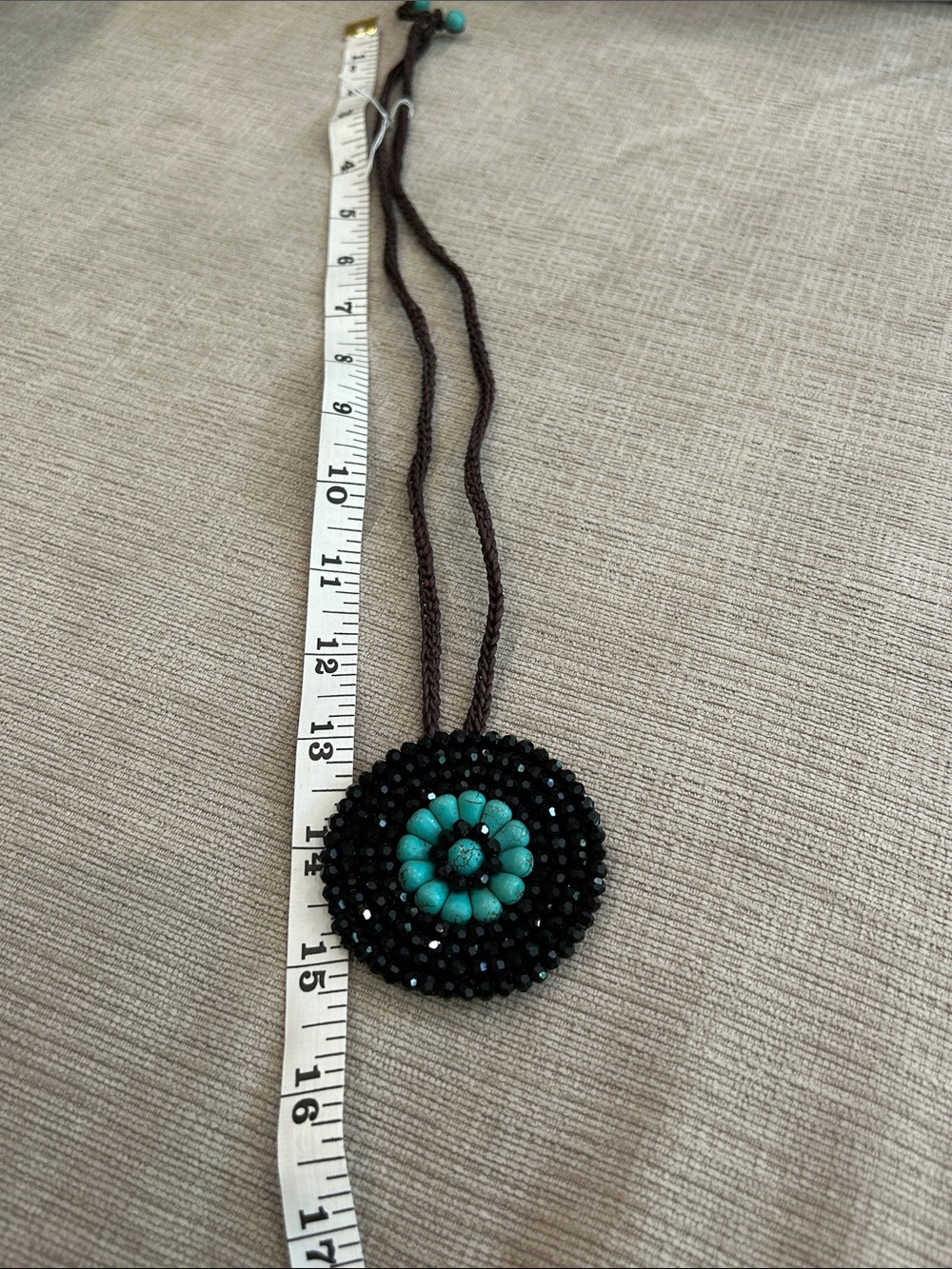 Handcrafted Black Beaded Necklace with Turquoise howlite stone Accent image 4